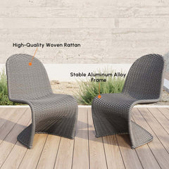 Dark Gray Coastal Dining Chairs - Set of 2, Woven Rattan