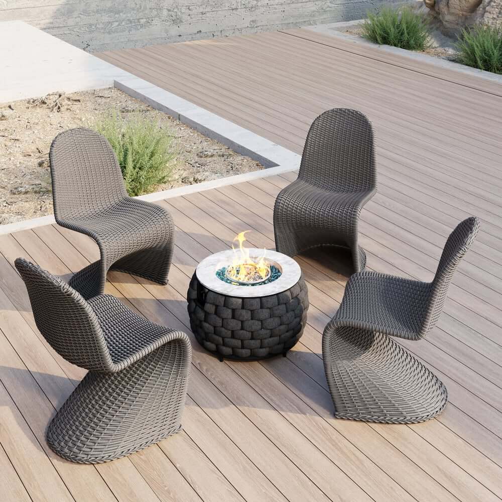 Dark Gray Coastal Dining Chairs - Set of 2, Woven Rattan