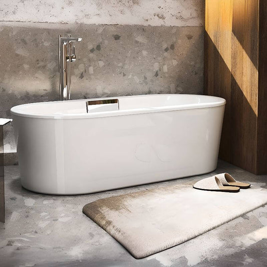 Cast Iron Modern Simple Style Elliptical Roll Top Soaking Freestanding Bathtub in White, 63"L x 29.5"W x 20"H, With Arm Bathtubs