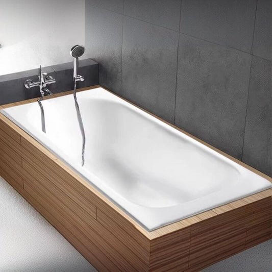 Cast Iron Rectangle White Contemporary Freestanding Bathtub with Roll Top Soaking Design, 59"L x 28"W x 17"H Bathtubs
