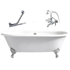 Modern Oval Porcelain Enameled Cast Iron Clawfoot Soaking Bathtub in Roll Top Design - 78cm x 59.5cm Bathtubs