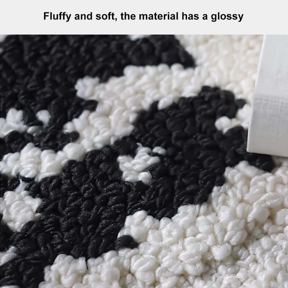 Diatom Filaments Waterproof Rectangle Rug in Abstract Black White Design