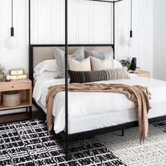 Diatom Filaments Waterproof Rectangle Rug in Abstract Black White Design