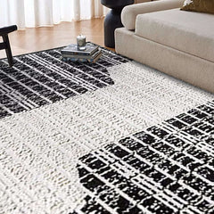 Diatom Filaments Waterproof Rectangle Rug in Abstract Black White Design