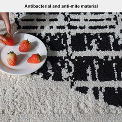 Diatom Filaments Waterproof Rectangle Rug in Abstract Black White Design