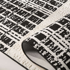 Diatom Filaments Waterproof Rectangle Rug in Abstract Black White Design