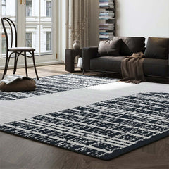 Diatom Filaments Waterproof Rectangle Rug in Abstract Black White Design