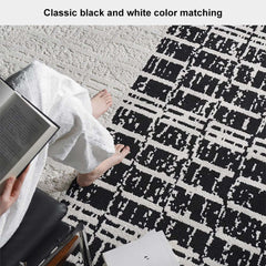 Diatom Filaments Waterproof Rectangle Rug in Abstract Black White Design
