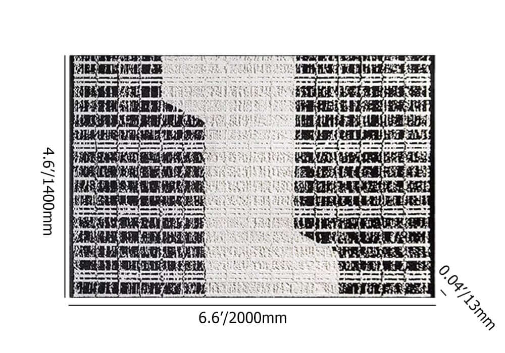 Diatom Filaments Waterproof Rectangle Rug in Abstract Black White Design Dimensions