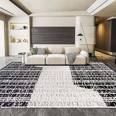 Diatom Filaments Waterproof Rectangle Rug in Abstract Black White Design Main Product Image