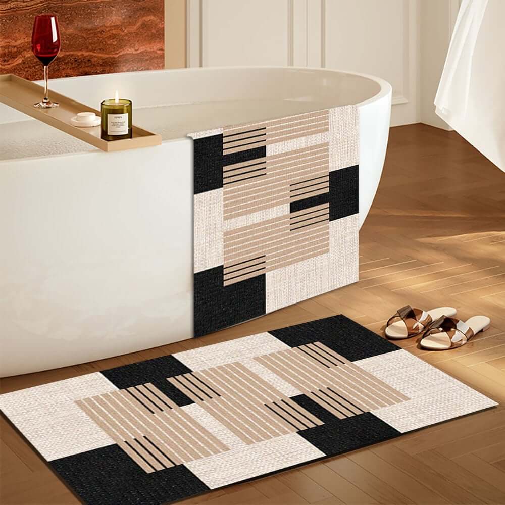 Diatom Mud Geometric Bath Rug Set in Black White Brown