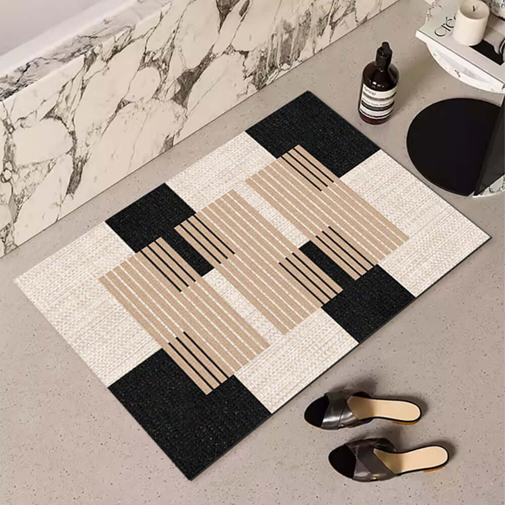 Diatom Mud Geometric Bath Rug Set in Black White Brown