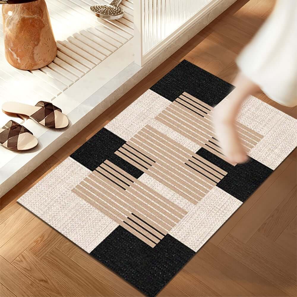 Diatom Mud Geometric Bath Rug Set in Black White Brown