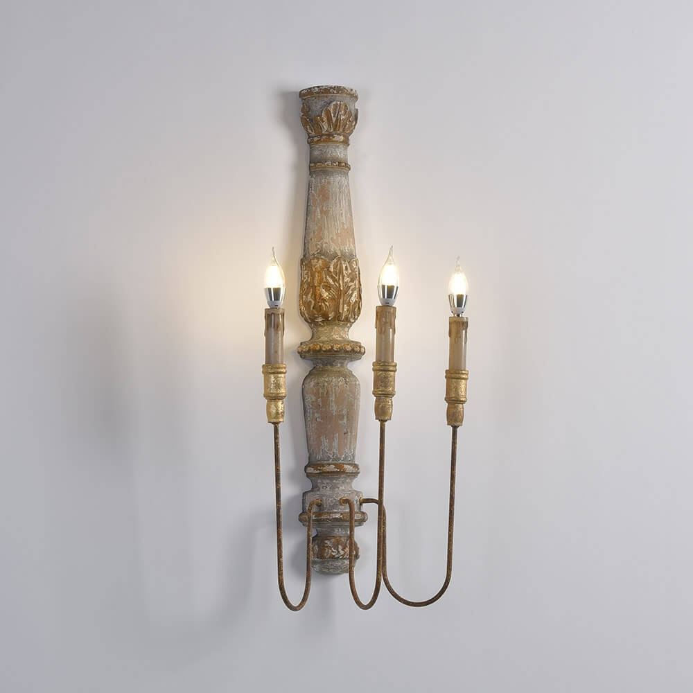 Distressed White 3-Light Candle Wall Sconce in French Country Style