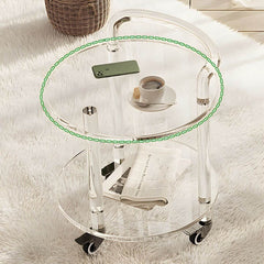Double-Tier Transparent Acrylic End Table on Wheels, Modern Design