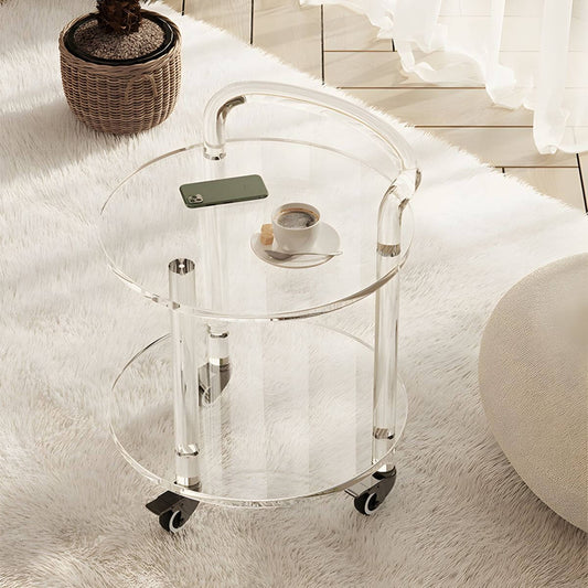 Double-Tier Transparent Acrylic End Table on Wheels, Modern Design Main Product Image