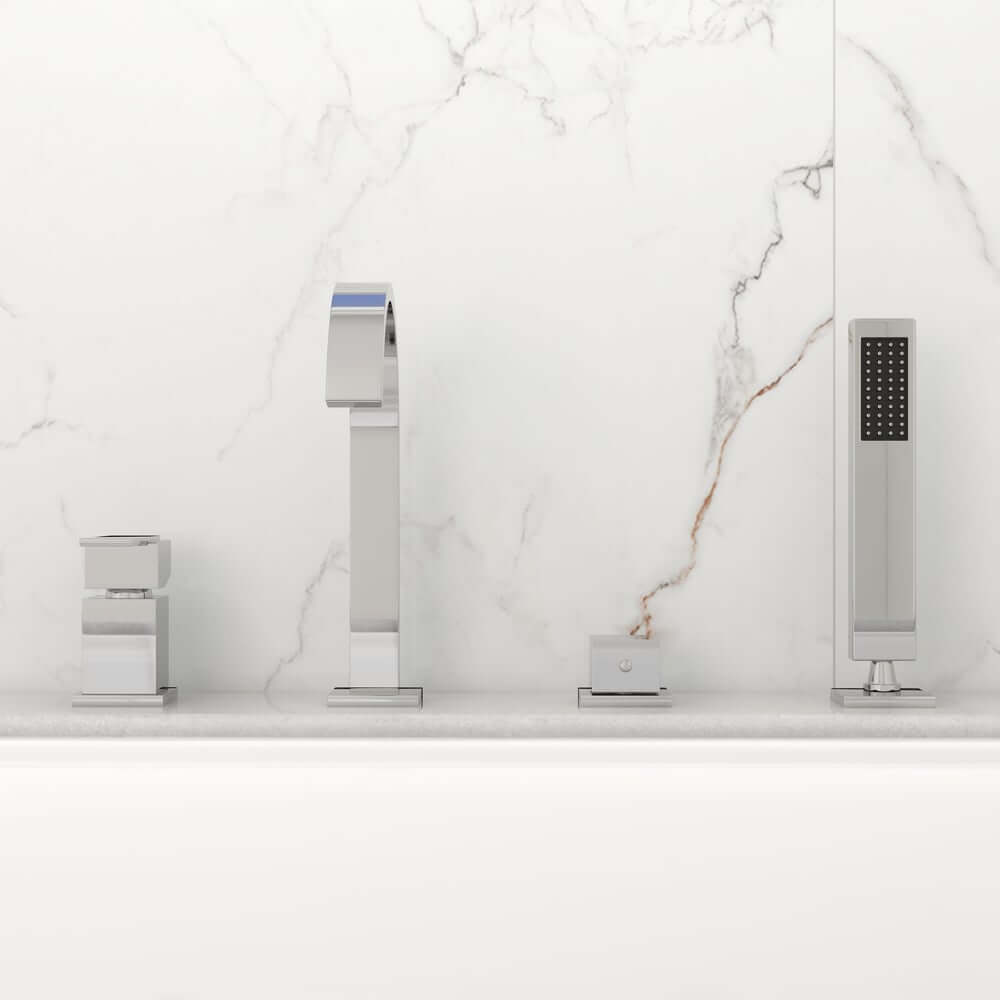 Dree Chrome Deck Mounted Roman Tub Faucet with Hand Shower