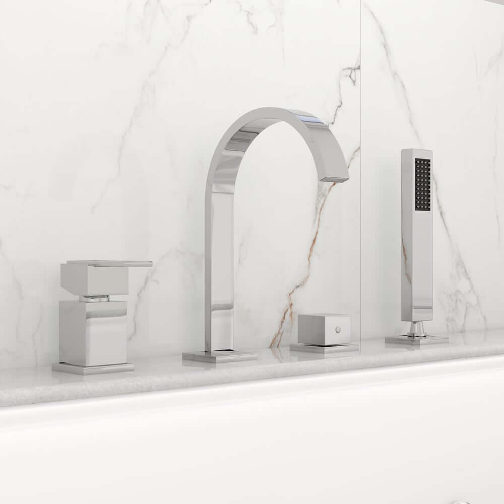 Dree Chrome Deck Mounted Roman Tub Faucet with Hand Shower