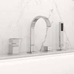 Dree Chrome Deck Mounted Roman Tub Faucet with Hand Shower