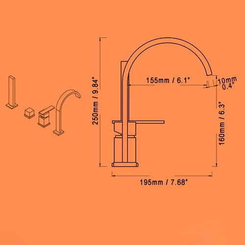 Dree Chrome Deck Mounted Roman Tub Faucet with Hand Shower
