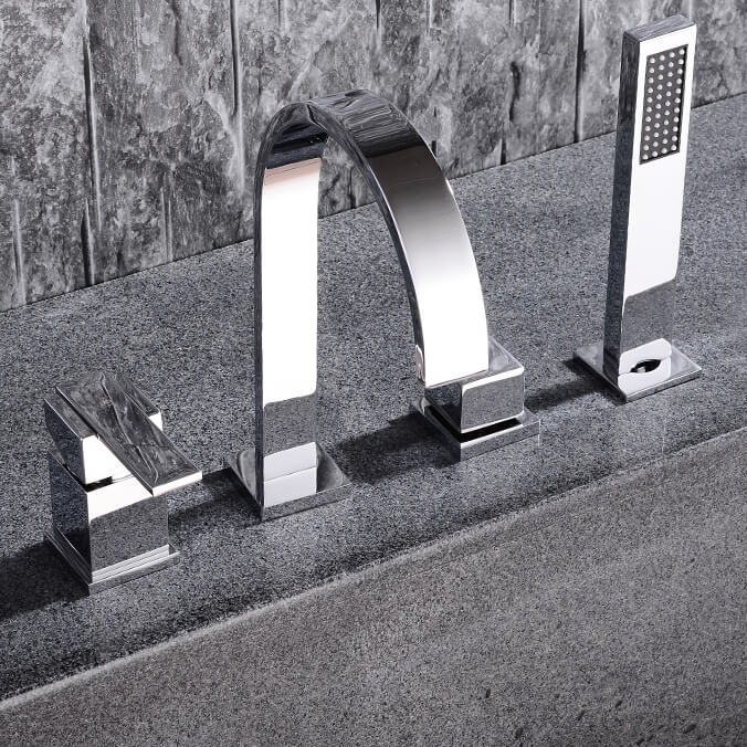 Dree Chrome Deck Mounted Roman Tub Faucet with Hand Shower