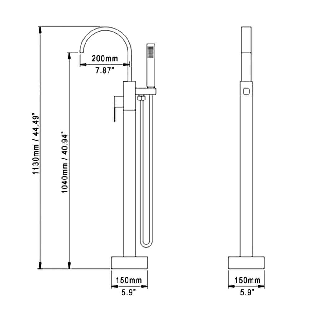 Dree Modern Freestanding Bathtub Faucet with Handshower Dimensions