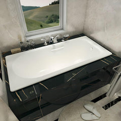 Cast Iron Rectangle White Contemporary Freestanding Bathtub with Roll Top Soaking Design, 59"L x 28"W x 17"H Bathtubs