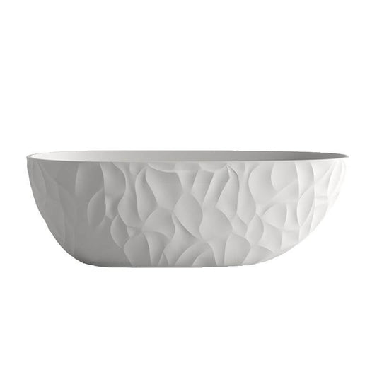 Oval-shaped Ink freestanding bathtub with roll top, simplistic style for soaking, 59 by 31 inches