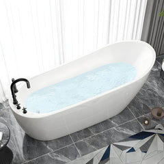 Slipper Bathtub White Soaking Oval Shape Pop-Up Drain Freestanding Acrylic Bathtubs