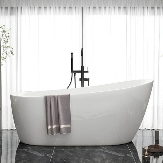 Slipper Bathtub White Soaking Oval Shape Pop-Up Drain Freestanding Acrylic Bathtubs