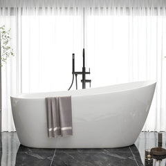 Slipper Bathtub White Soaking Oval Shape Pop-Up Drain Freestanding Acrylic Bathtubs