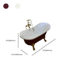 Clawfoot Bathtub with Single Slipper Design, Oval Shape, Simplistic Style, Polymethyl Methacrylate (pmma) Material, and Soaking Bath Therapy, Tub, White/ Silver, 54"L x 27"W x 31"H Bathtubs