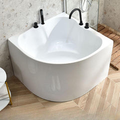 Nook Corner Bathtub with Seat, Back to Wall, Chalk Color, Modern Simple Style, Soaking Therapy, PMMA Material, 31.5"L x 31.5"W x 24.8"H, Tub Bathtubs