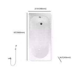 White Cast Iron Rectangular Drop-in Bathtub with Back to Wall Design, Slip Resistant, Valve, and Overflow Hole, Tub, With Arm, 59"L x 28"W x 16"H Bathtubs