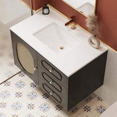 Elegant Black Floating Bathroom Vanity with White Undermount Sink