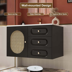 Elegant Black Floating Bathroom Vanity with White Undermount Sink