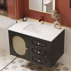 Elegant Black Floating Bathroom Vanity with White Undermount Sink