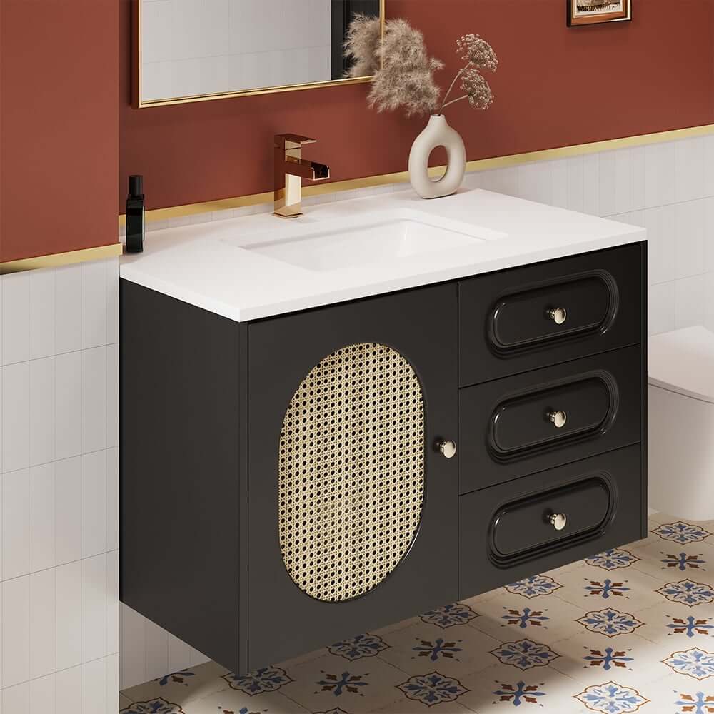 Elegant Black Floating Bathroom Vanity with White Undermount Sink