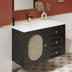 Elegant Black Floating Bathroom Vanity with White Undermount Sink