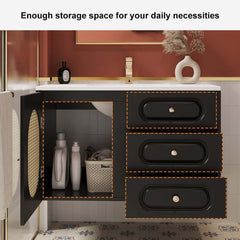 Elegant Black Floating Bathroom Vanity with White Undermount Sink