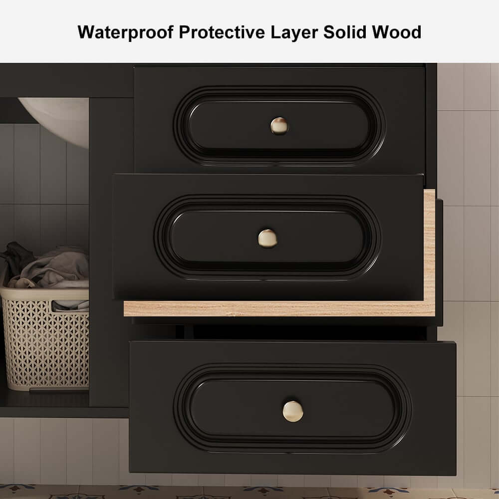 Elegant Black Floating Bathroom Vanity with White Undermount Sink