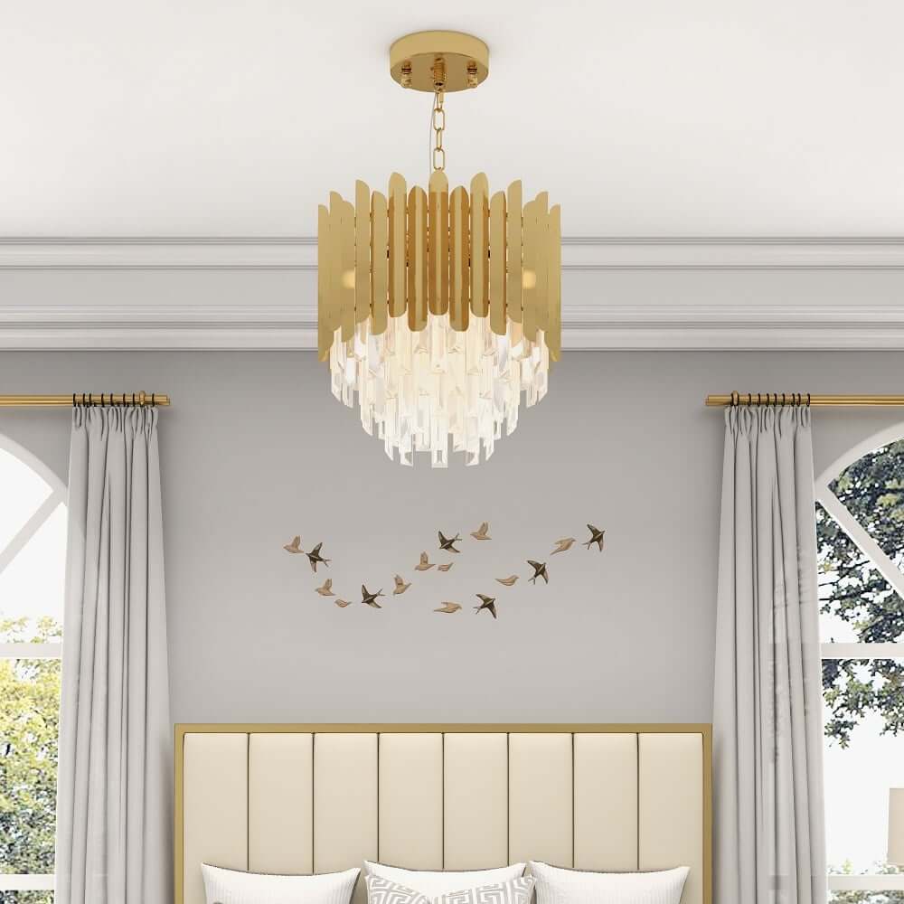 Elegant Gold Crystal Tiered Chandelier - 3-Light Modern Design