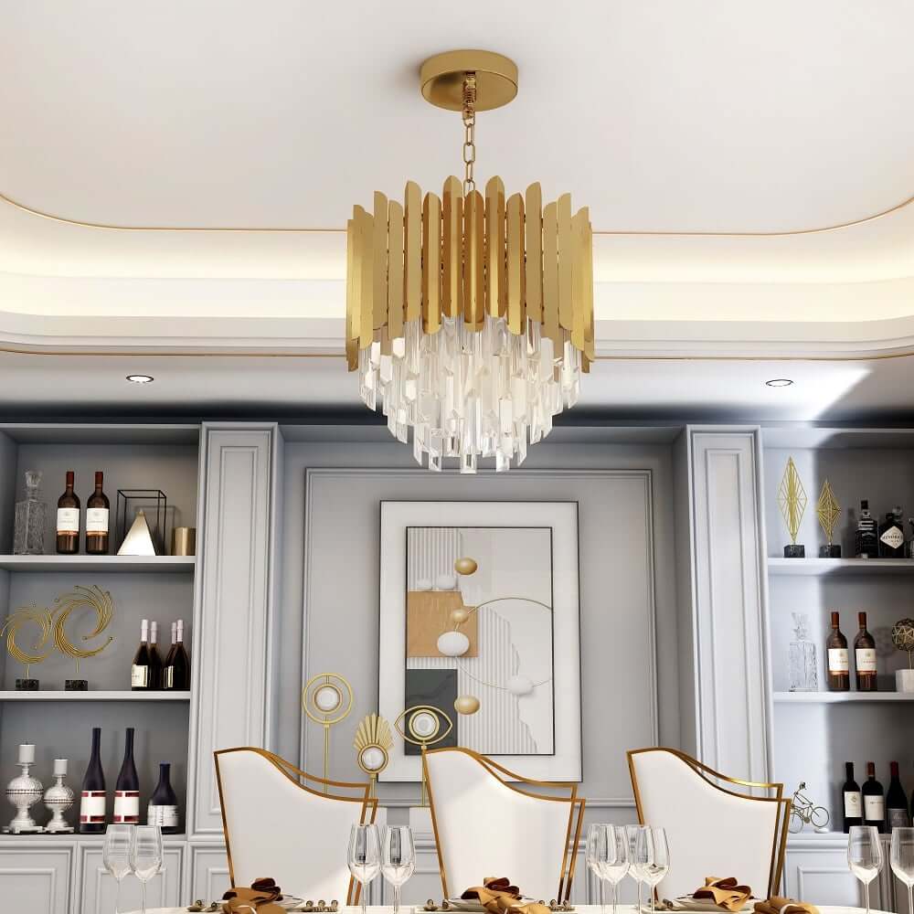 Elegant Gold Crystal Tiered Chandelier - 3-Light Modern Design