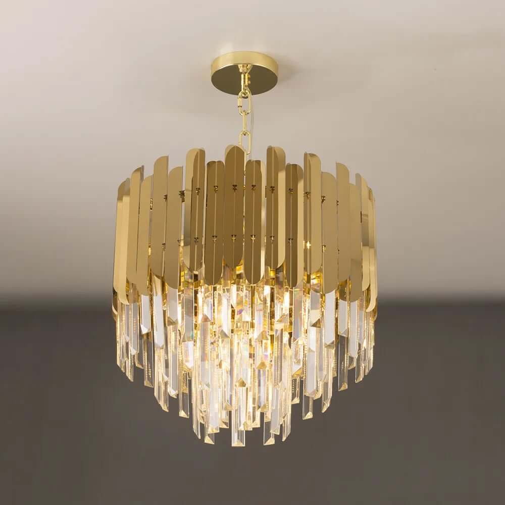 Elegant Gold Crystal Tiered Chandelier - 3-Light Modern Design