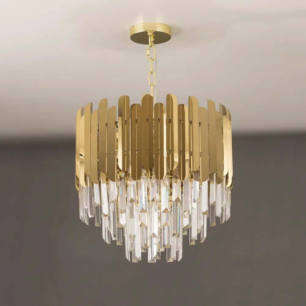Elegant Gold Crystal Tiered Chandelier - 3-Light Modern Design