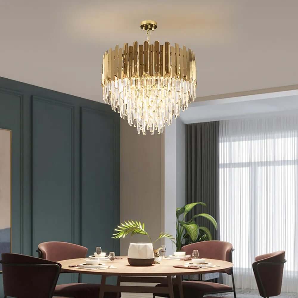 Elegant Gold Crystal Tiered Chandelier - 3-Light Modern Design