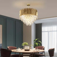 Elegant Gold Crystal Tiered Chandelier - 3-Light Modern Design