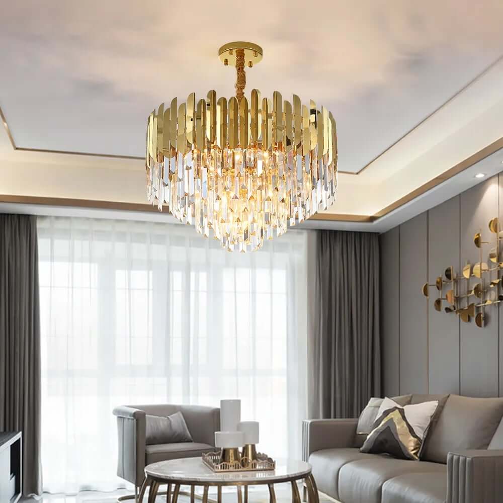 Elegant Gold Crystal Tiered Chandelier - 3-Light Modern Design