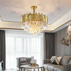 Elegant Gold Crystal Tiered Chandelier - 3-Light Modern Design