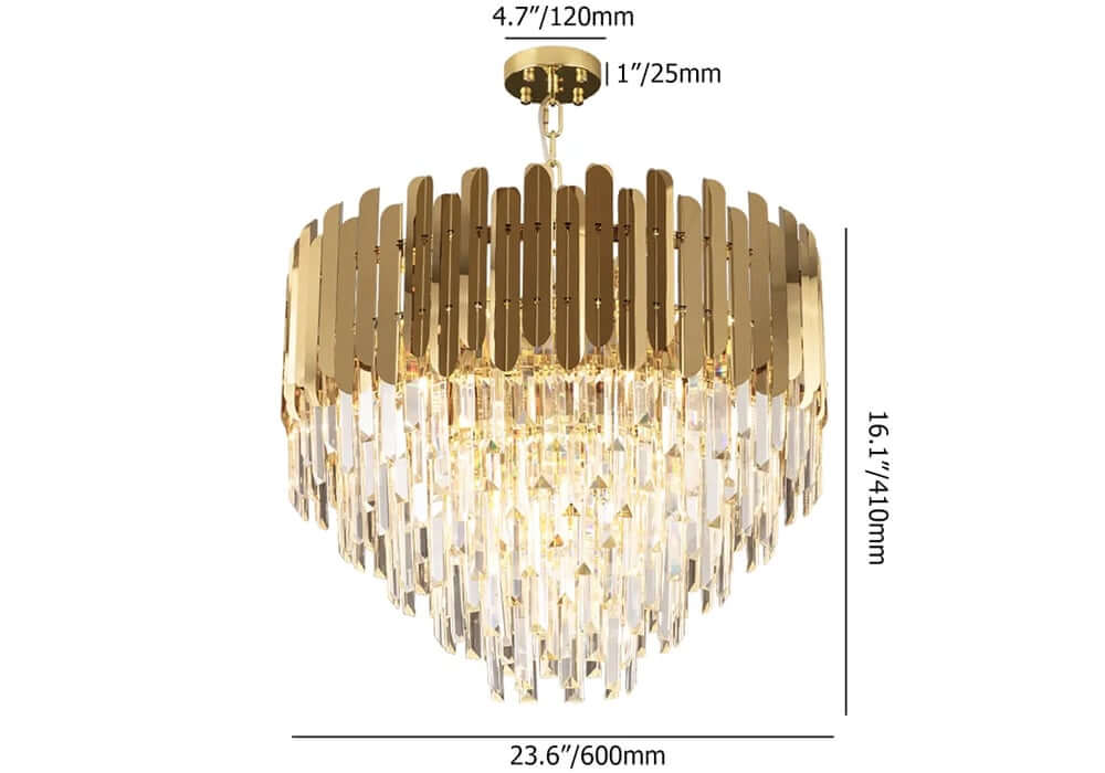 Elegant Gold Crystal Tiered Chandelier - 3-Light Modern Design Dimensions